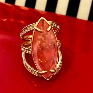 Henri Bendel Rose gold, pink stone & crystal ring